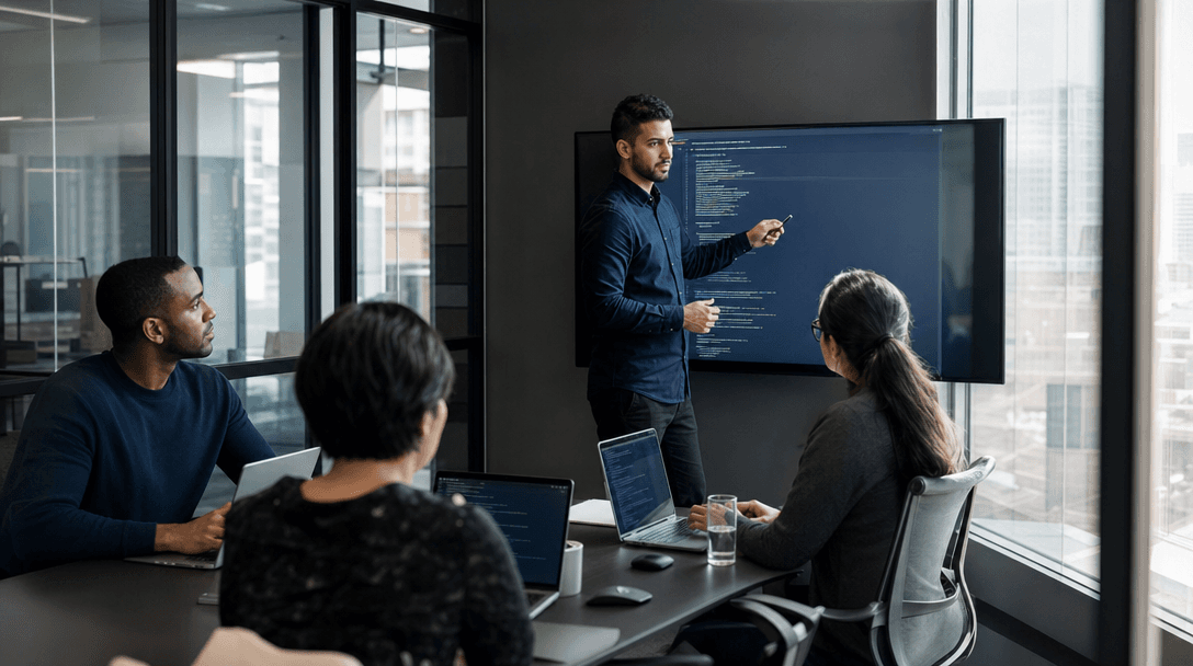 Team handoff session for an AI agent development engagement