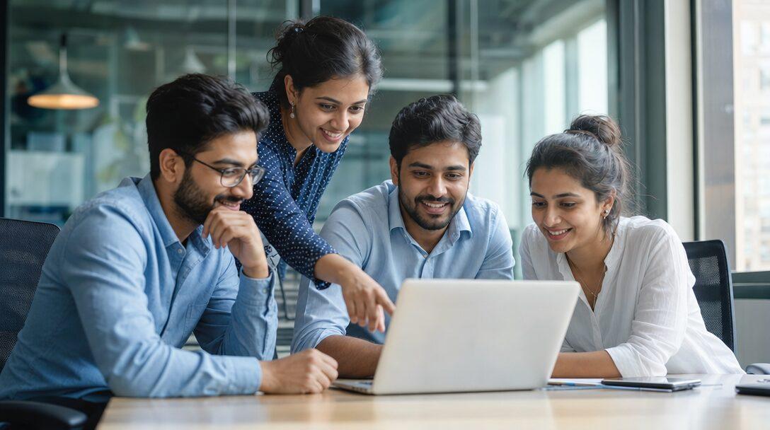 The Metageeks team reviewing a build together on a laptop