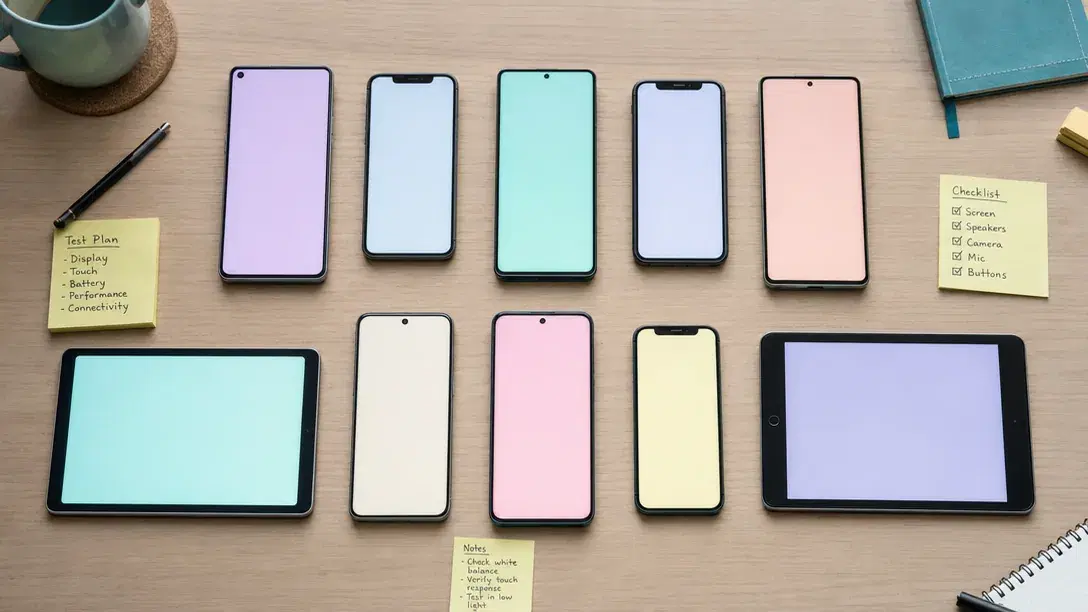 Range of Android and iOS test devices used in mobile app development quality checks