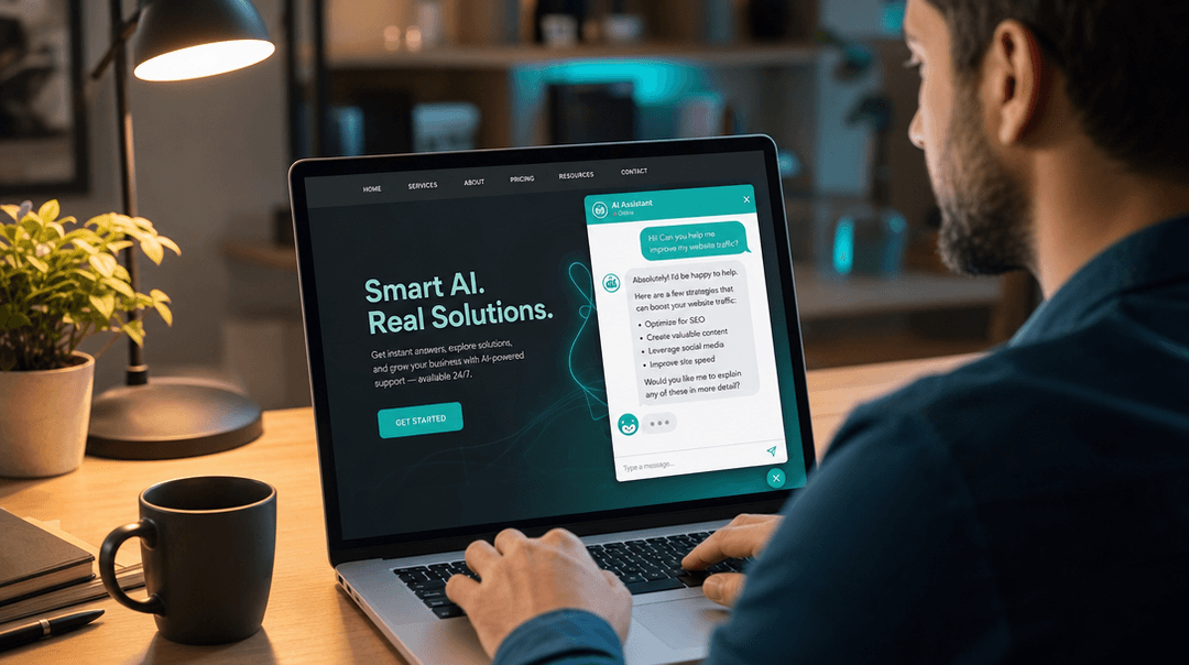 Business owner using an AI chatbot on a website — AI chatbot development services