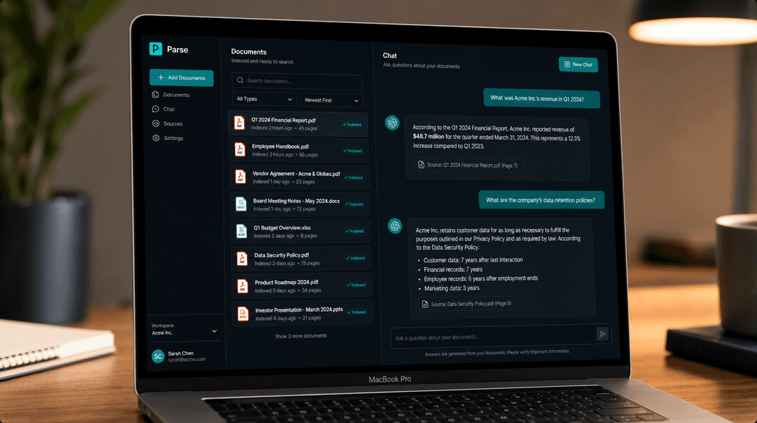 AI chatbot answering questions from a company knowledge base — chatbot development service