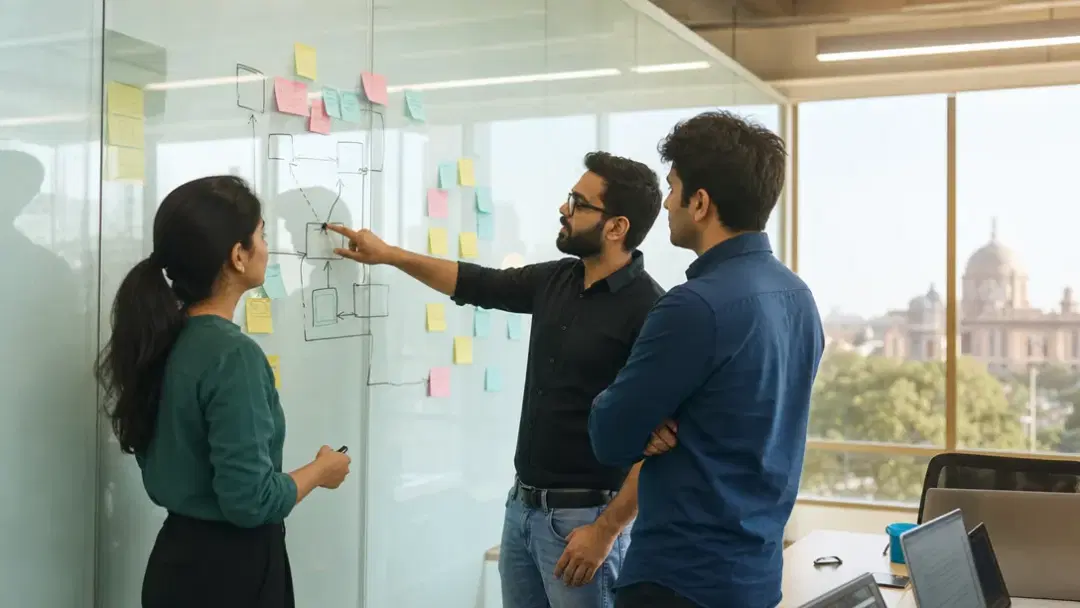 Engineering team mapping a business process during custom software development discovery